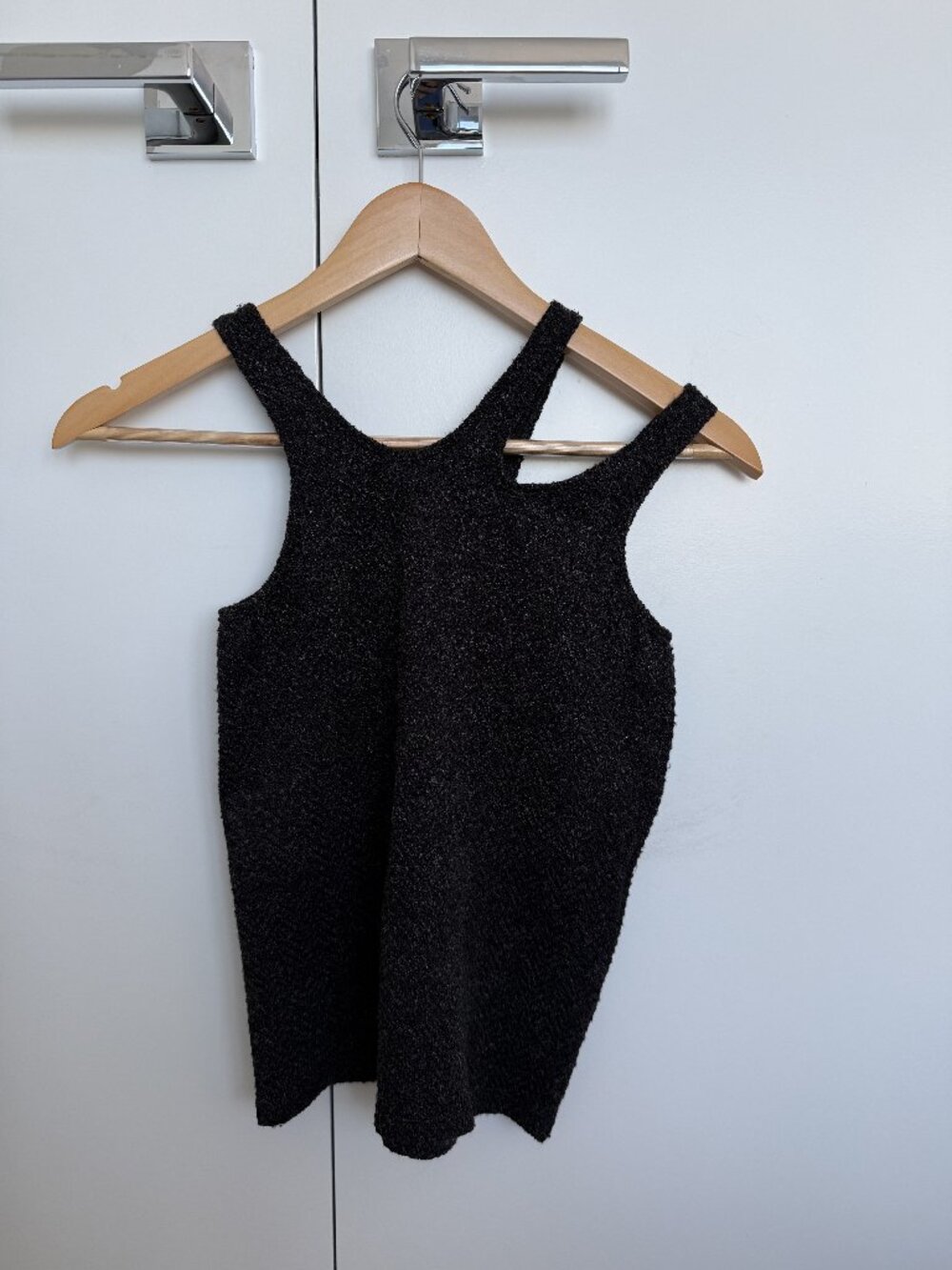 MaisxFrida Boucle Knit Tank Top Cropped Black Grey Size S